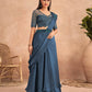 Navy Blue Satin Embroidered Ready To Wear Saree With Unstitched Blouse Piece - Nandika | Swadesiicart