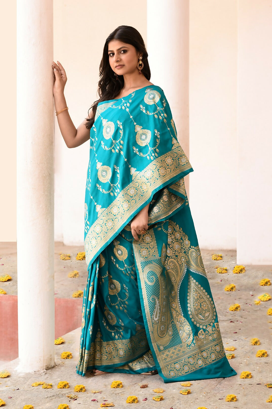 Joban Fashion Teal Green Banarasi Soft Pure Handloom Banarasi Silk Saree | Swadesiicart