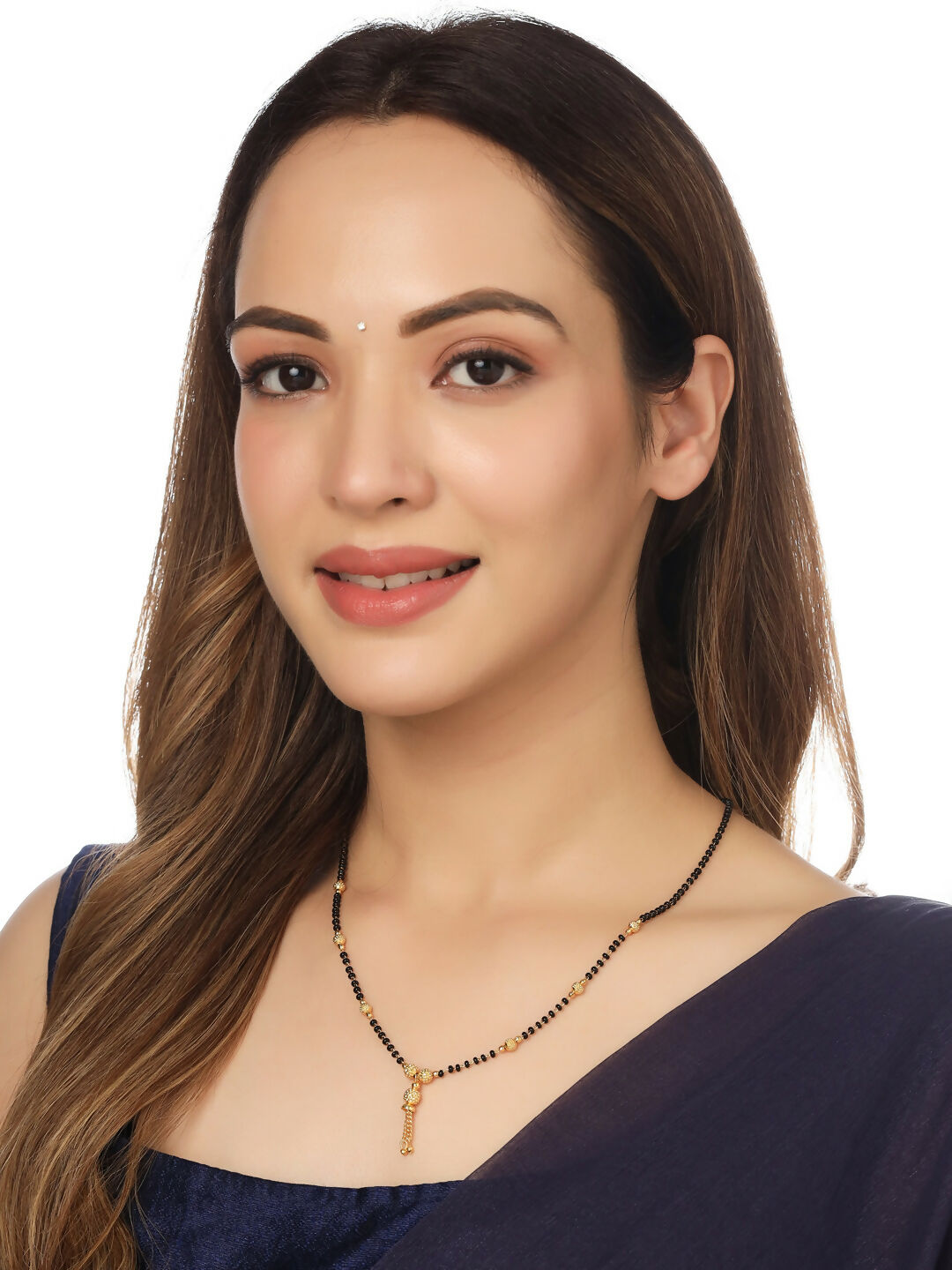 NVR Women's's Set of 2 Black Gold-Polished Beaded Mangalsutra With Ad Stone | Swadesiicart