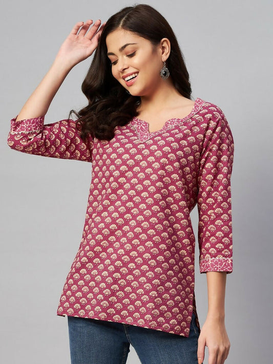 Miravan Women's Floral Printed Pure Cotton Kurti - Swadesiicart