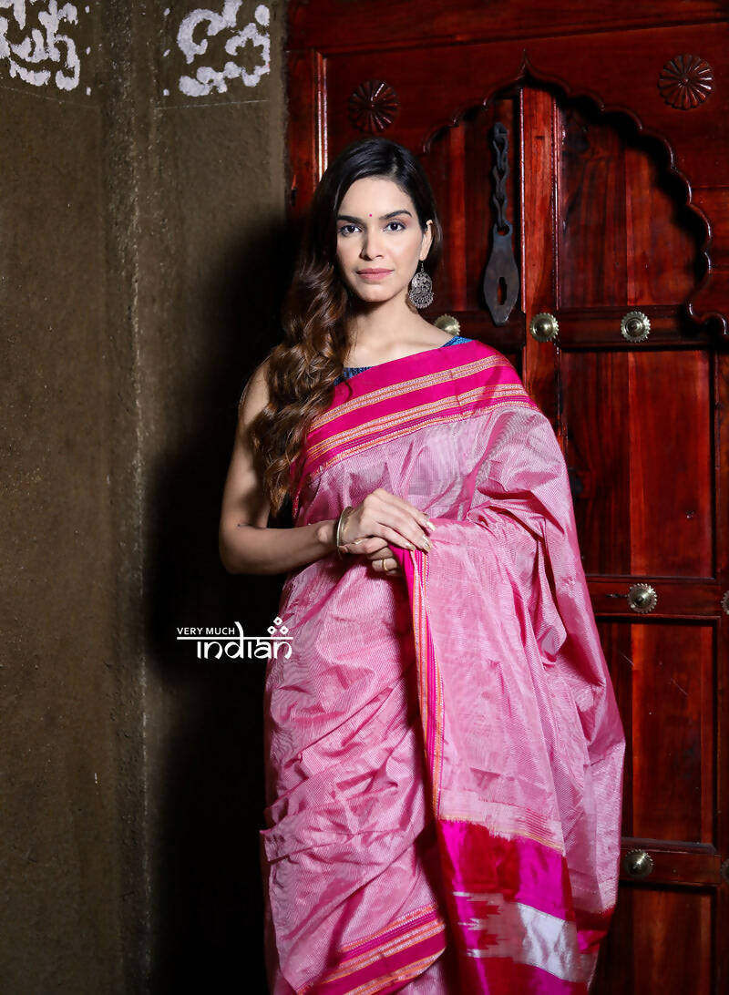 Very Much Indian Handloom Cotton Viscose Ilkal Saree Pink | Swadesiicart