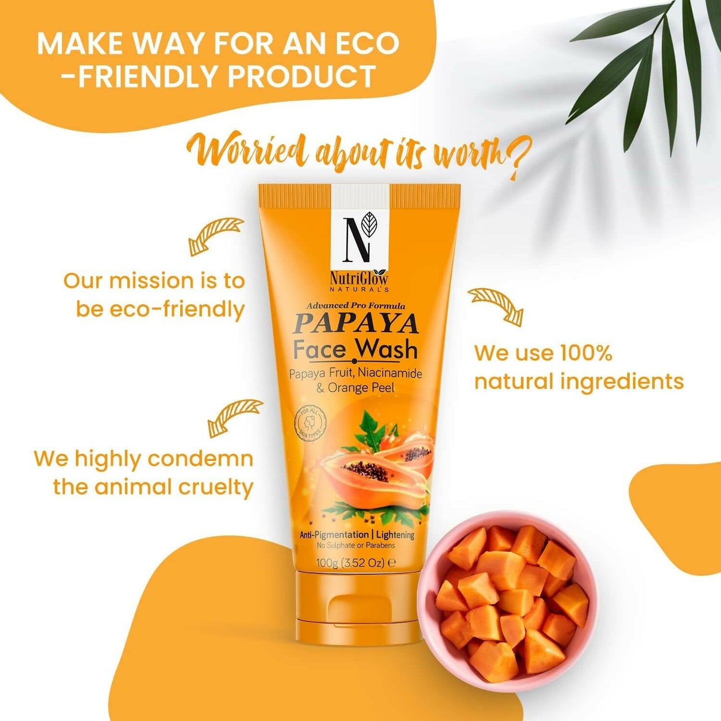 NutriGlow NATURAL'S Advanced Pro Formula Papaya for Skin Brightening & Tan Removal Face Wash - Swadesiicart