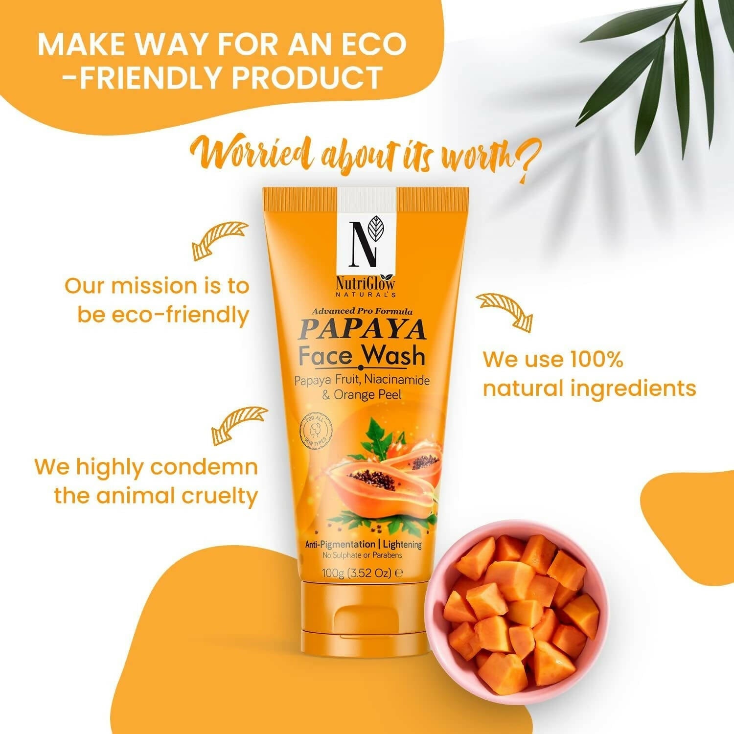 NutriGlow NATURAL'S Advanced Pro Formula Papaya for Skin Brightening & Tan Removal Face Wash - Swadesiicart