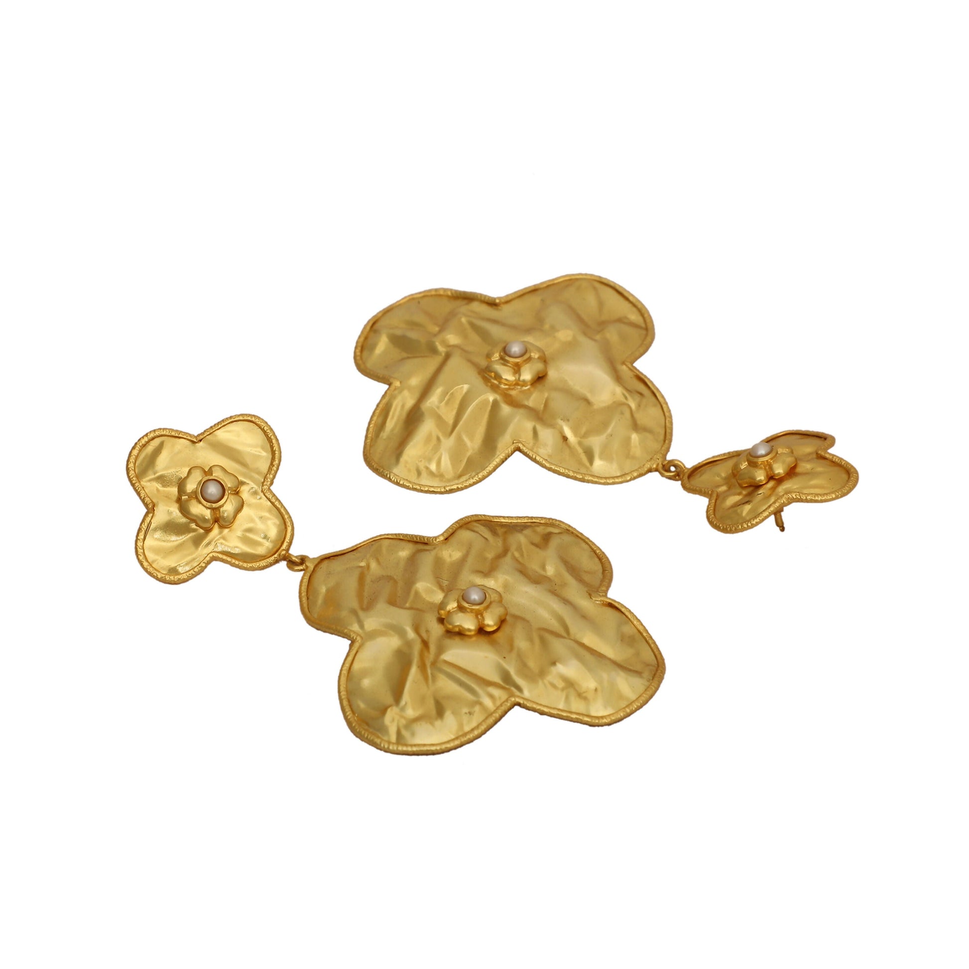 Nuyug 18k Gold-Plated Contemporary Molten Metallic Finish Floral Drop Dangler Earrings | Swadesiicart