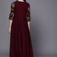 Ahalyaa Women Burgundy Floral Fit & Flare Maxi Ethnic Dress | Swadesiicart