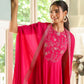 Janasya Pink Georgette Embroidered Dress & Cape | Swadesiicart