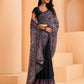 Black Satin Crepe Silk Sequence Embroidered Saree With Unstitched Blouse - Mohmanthan Yavanika