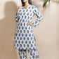 Breathables Women’S Cream Cotton Indian Motif Butta Loungewear Co-Ord Set – Long Kurta & Pants