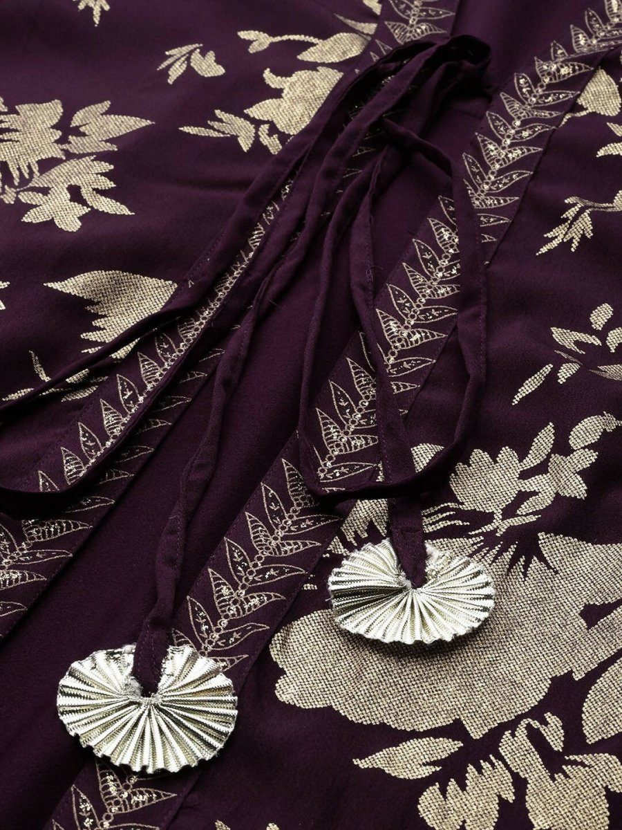 Ahalyaa Women Burgundy Floral Fit & Flare Maxi Ethnic Dress | Swadesiicart
