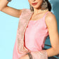 Ahalyaa Women Pastel Pink Colour Organza Glitter Printed Kurta Pant Set With Dupatta | Swadesiicart