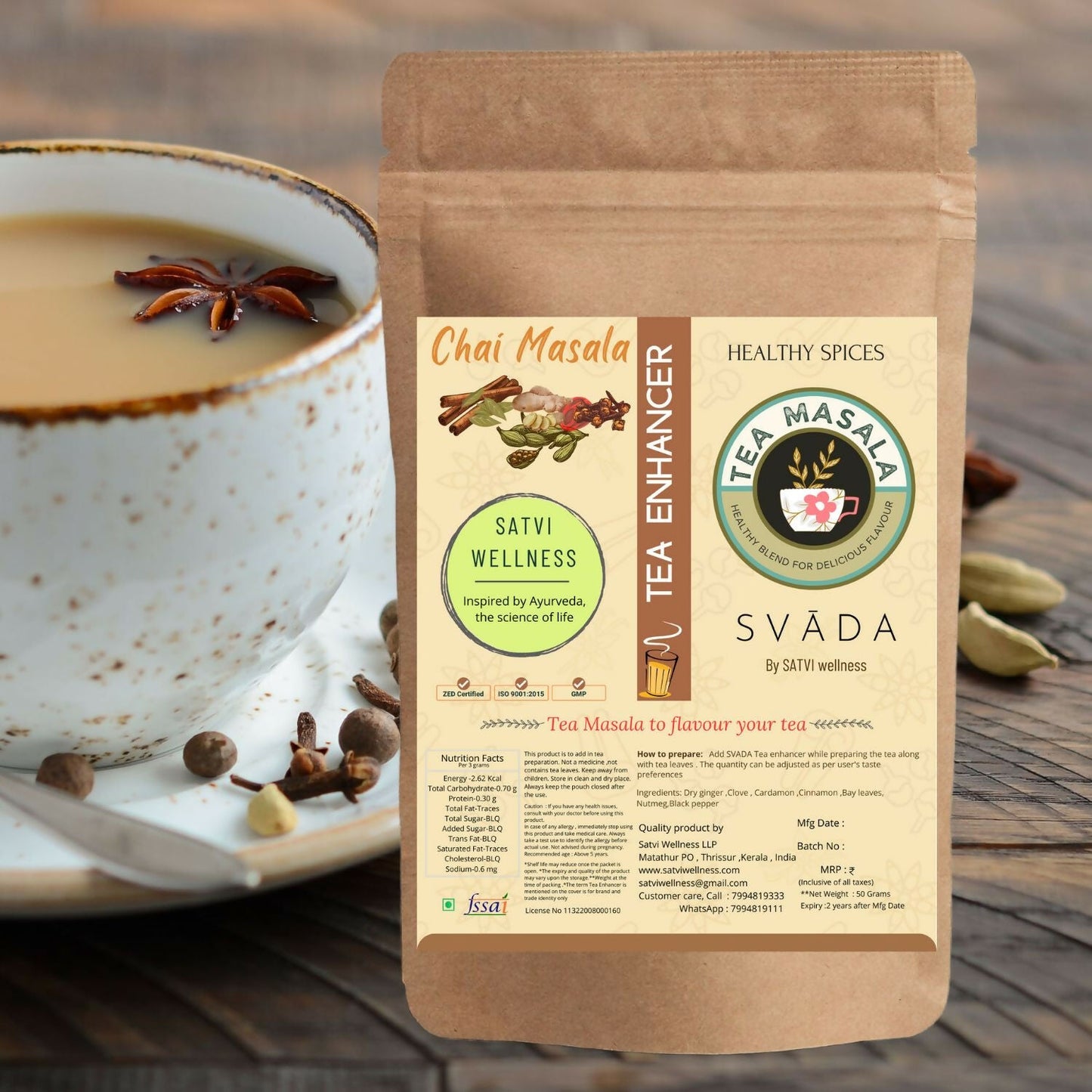 Satvi Wellness Tea masala | Indian Chai Masala | Tea Enhancer | Ginger tea mix - Swadesiicart