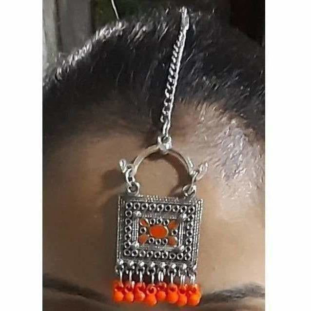 MS Fashion India Orange Color Drops Jaipur Maang Tikka | Swadesiicart