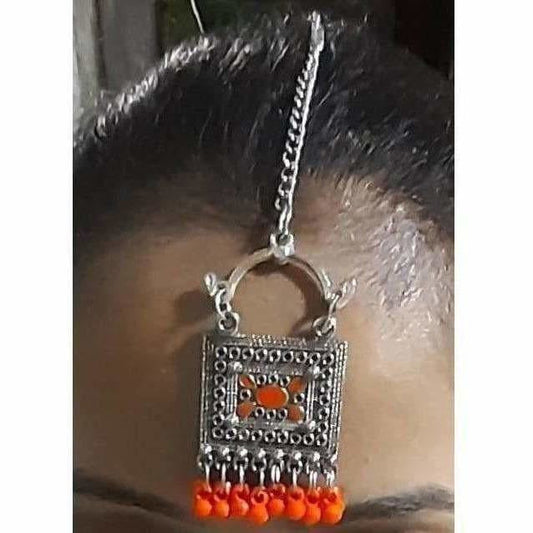MS Fashion India Orange Color Drops Jaipur Maang Tikka | Swadesiicart