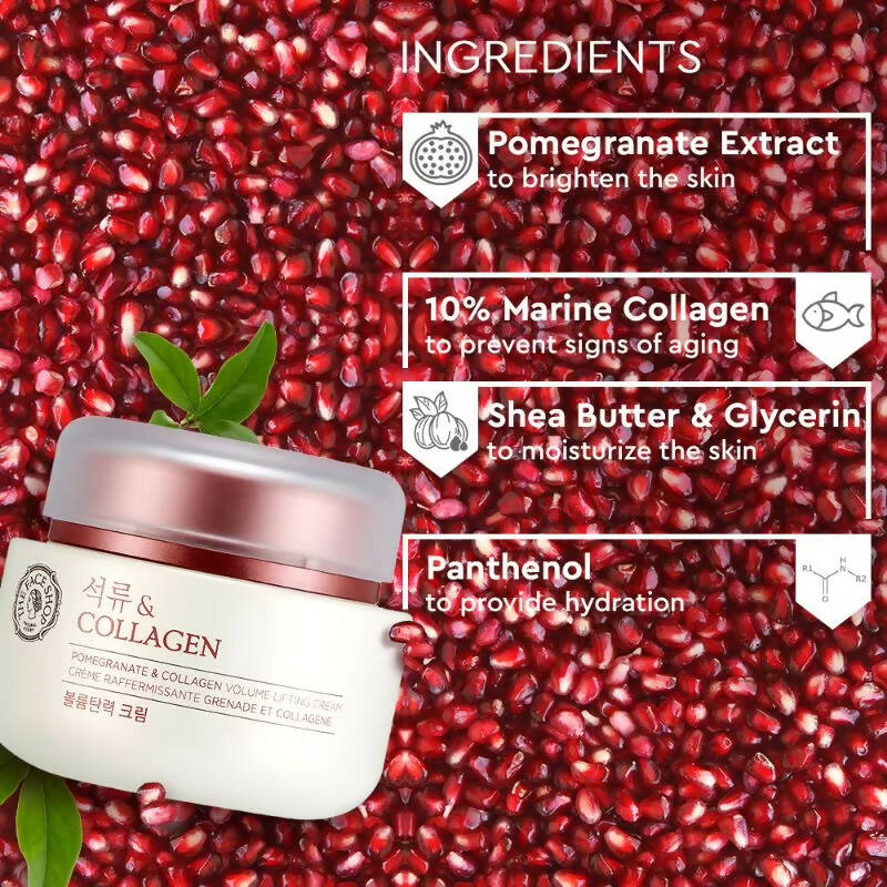 The Face Shop Pomegranate & Collagen Volume Lifting Cream - Korean Skincare | Swadesiicart