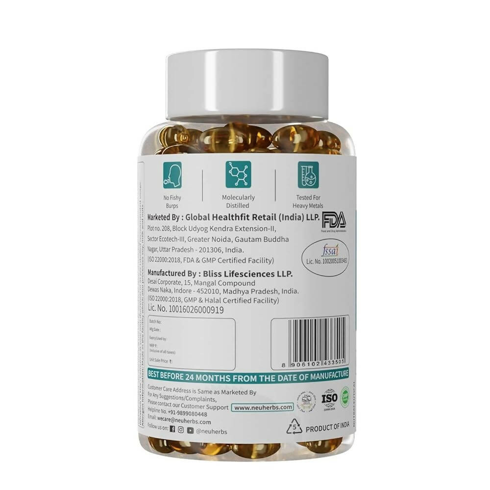 Neuherbs Mini Deep Sea Omega 3 Fish Oil 1000 mg Soft Gels - Lemon Flavor - Swadesiicart