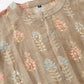 Brown Cotton Solid Flared Dress with Printed Shrug - Yukti