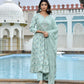 Vaasva Women's Sky Blue Cotton Anarkali Set With Solid Pant And Embroidered Dupatta | Swadesiicart