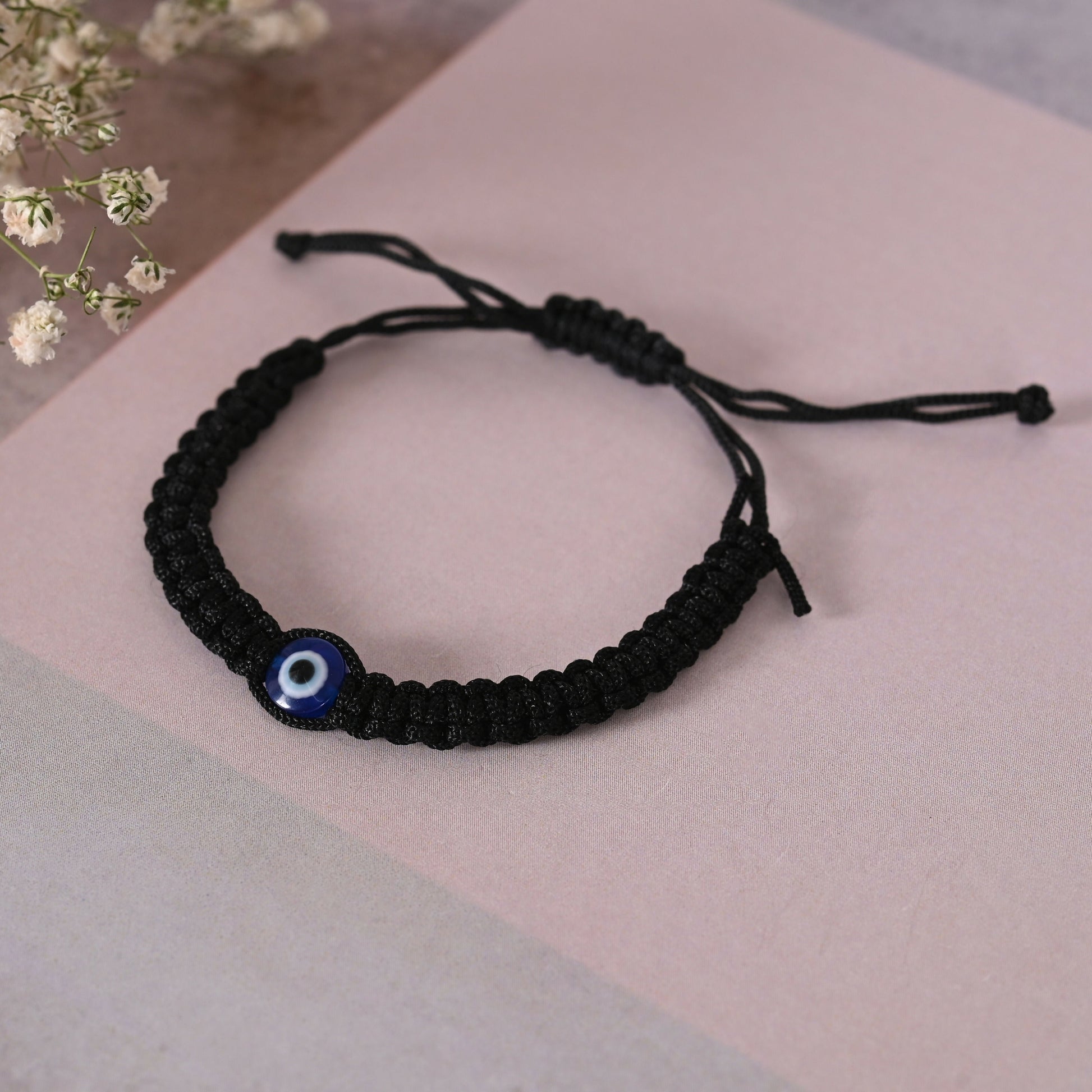 NVR Men & Women Black Fabric Elasticated Bracelet - Swadesiicart