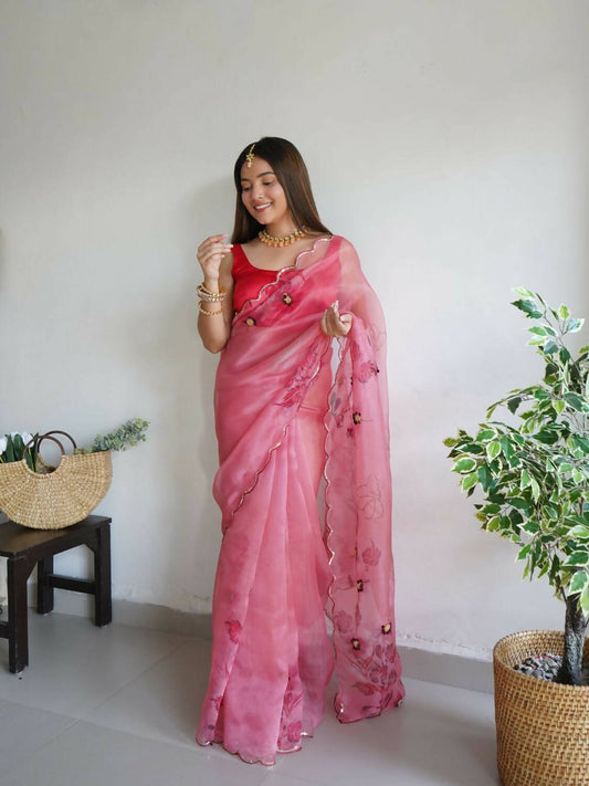 Vamsee Pink Organza Saree - Swadesiicart
