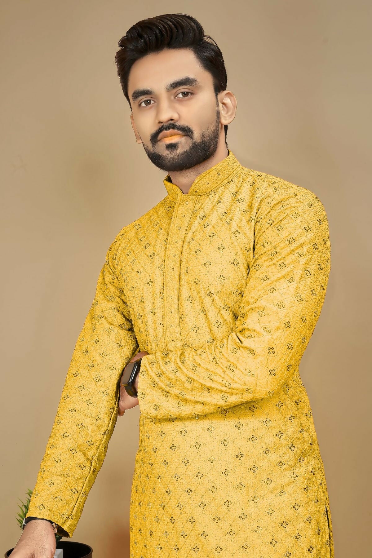 Anaita Yellow Embroidered Rayon Straight Kurta