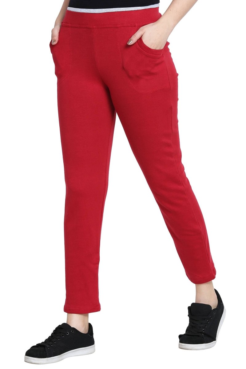 Asmaani Red color Hosiery Lower with Two Side Pockets. | Swadesiicart