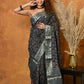 Very Much Indian Modal Silk Ajrakh Handblock Printed Natural Dyes With Designer Border Saree - Blue | Swadesiicart