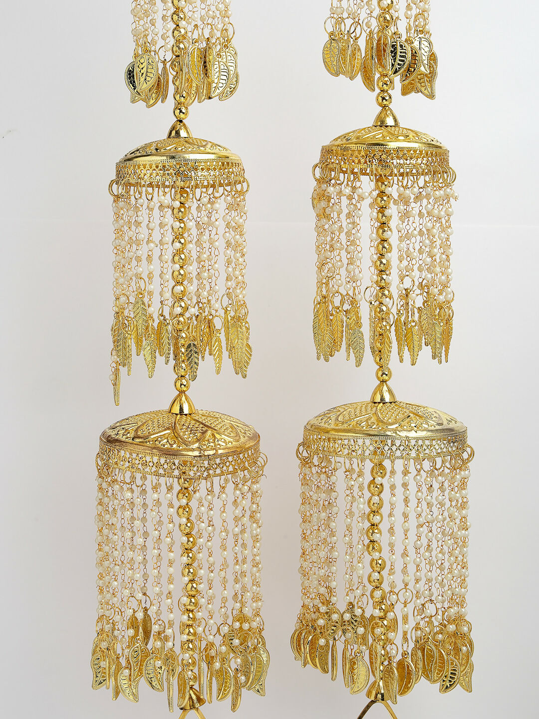 NVR Women's Pack Of 2 Gold-Polished & White Pearl Beaded Bridal Layered Heavy Kaleera Sets - Swadesiicart