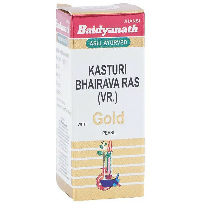 Baidyanath Jhansi Kasturi Bhairava Ras (Vr) With Gold Pearl Tablets - Ayurvedant Pvt. Ltd.