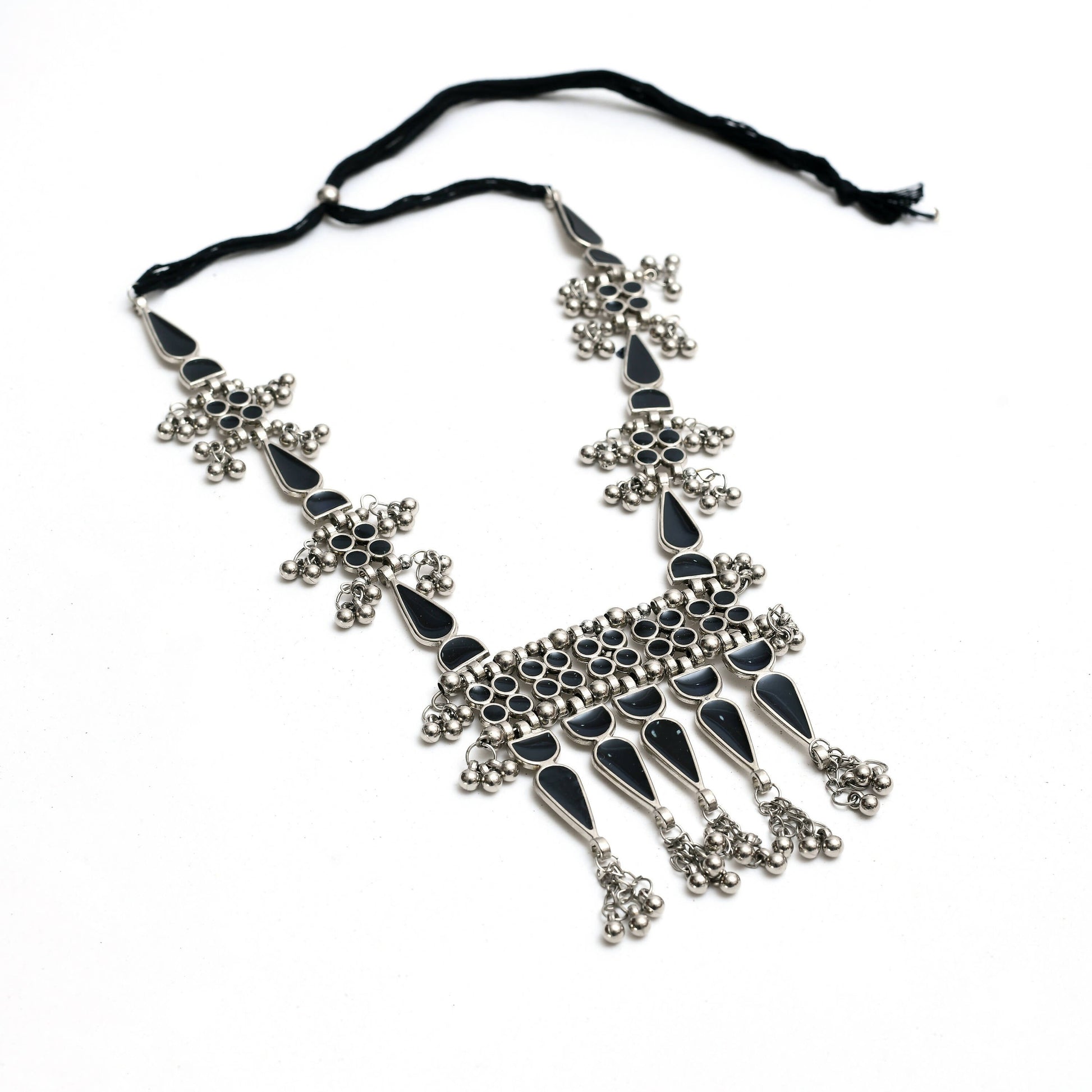 Mominos Fashion Johar Kamal Oxidised Silver-Plated Meenakari Long Necklace Set - Swadesiicart