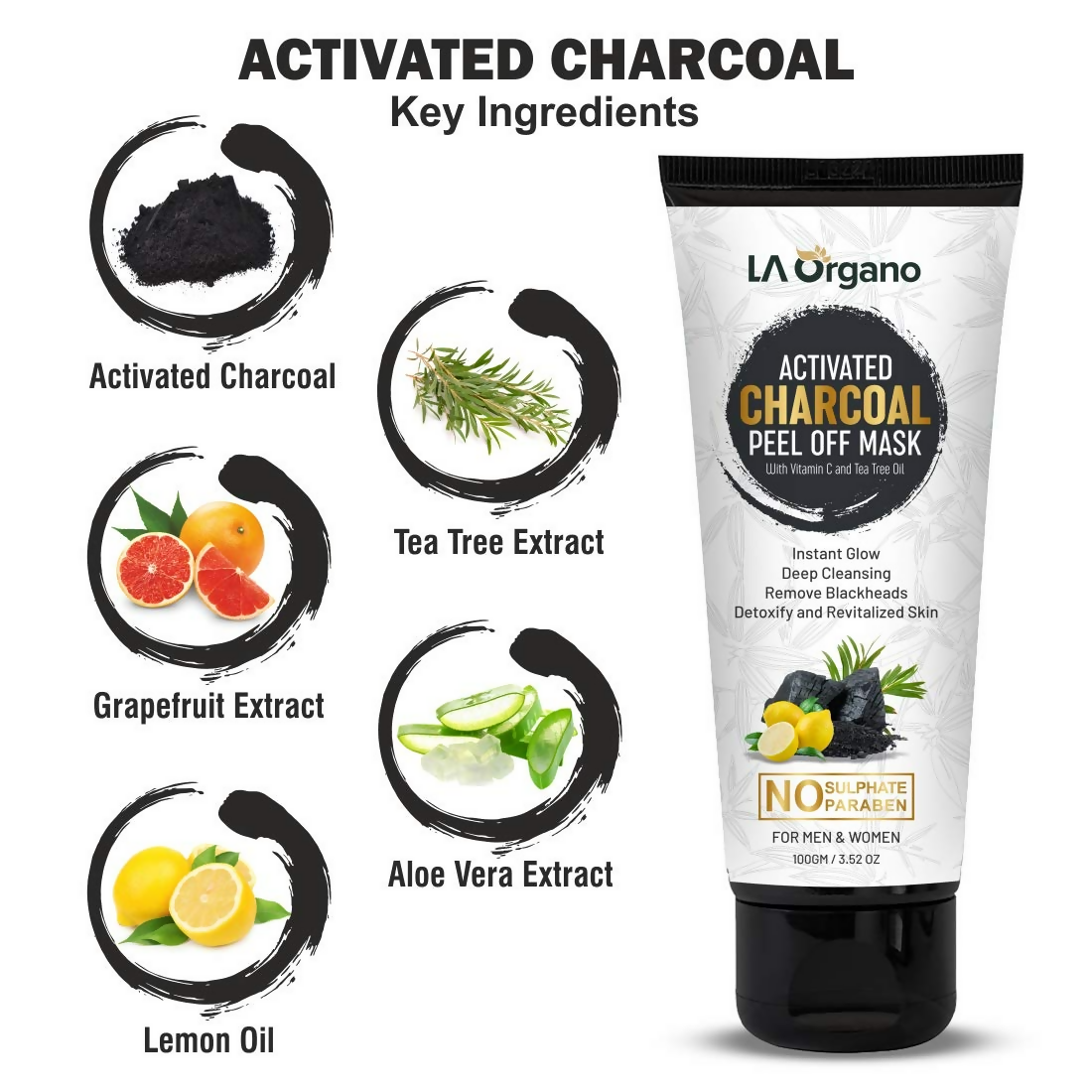 LA Organo Blackhead Remover Activated Charcoal Peel Off Mask | Swadesiicart