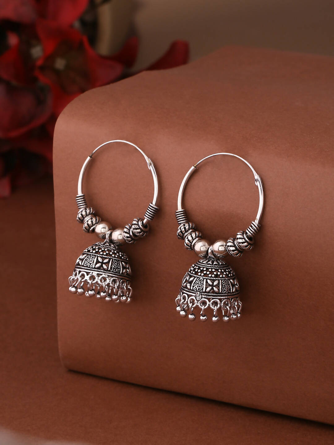 NVR Women Silver-Plated Contemporary Jhumkas Earrings | Swadesiicart