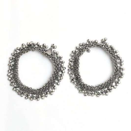 Mominos Fashion Kamal Johar Oxidised Silver Traditional Wear Anklets | Swadesiicart