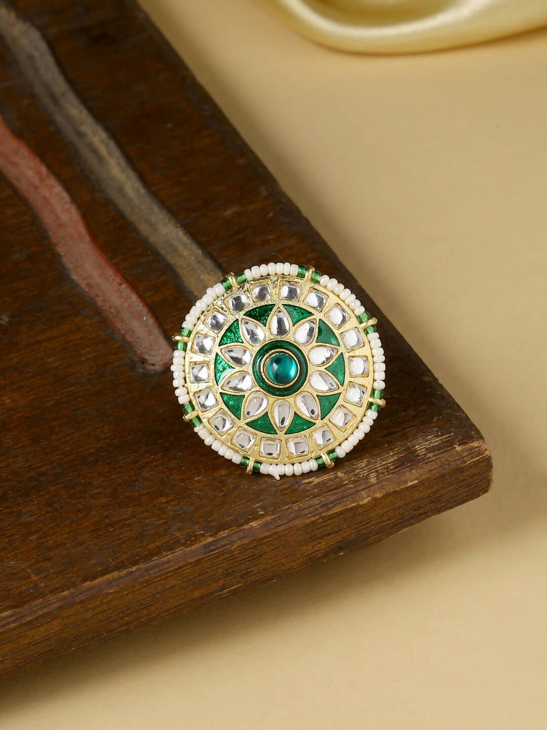 NVR Women's Traditional Kundan Meenakari Gold-Polished Ajustable Finger Ring | Swadesiicart