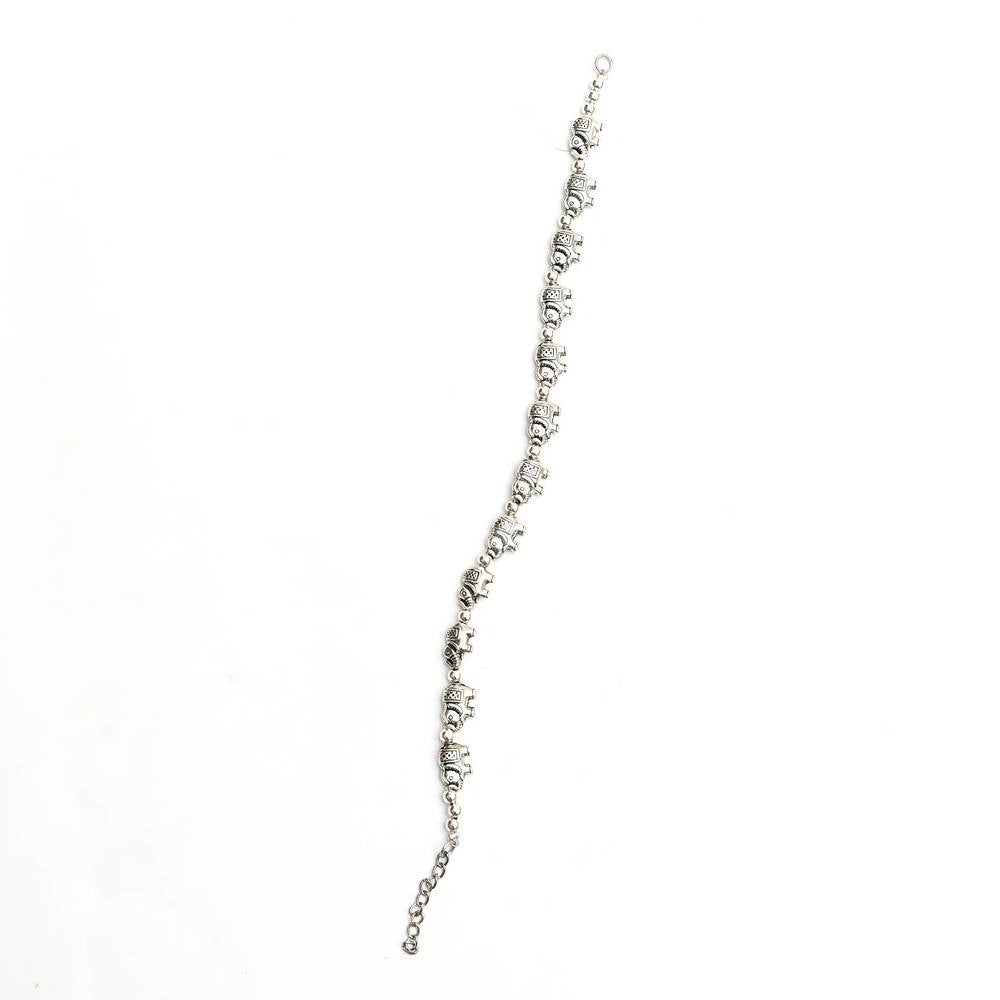 Mominos Fashion Kamal Johar Oxidised Elephant Design Silver Anklets | Swadesiicart