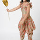 Lil Drama Golden Weaves Beige Crop Top With Dhoti Co-Ordinate Set - Swadesiicart