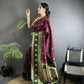 Joban Fashion Wine Banarasi Soft Silk Woven Butti Saree | Swadesiicart