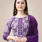 Jyoti Fashion Women's Purple Rayon Print with Embroidery & Fancy Lace Work Kurta with Trouser & Dupatta | Swadesiicart