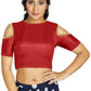 Aastha Fashion Women's Red Art Silk Cold Shoulder Sleeve Readymade Blouse