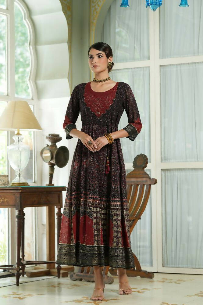 Juniper Black Georgette Festive Printed Anarkali Flared Anarkali Kurta For Women | Swadesiicart