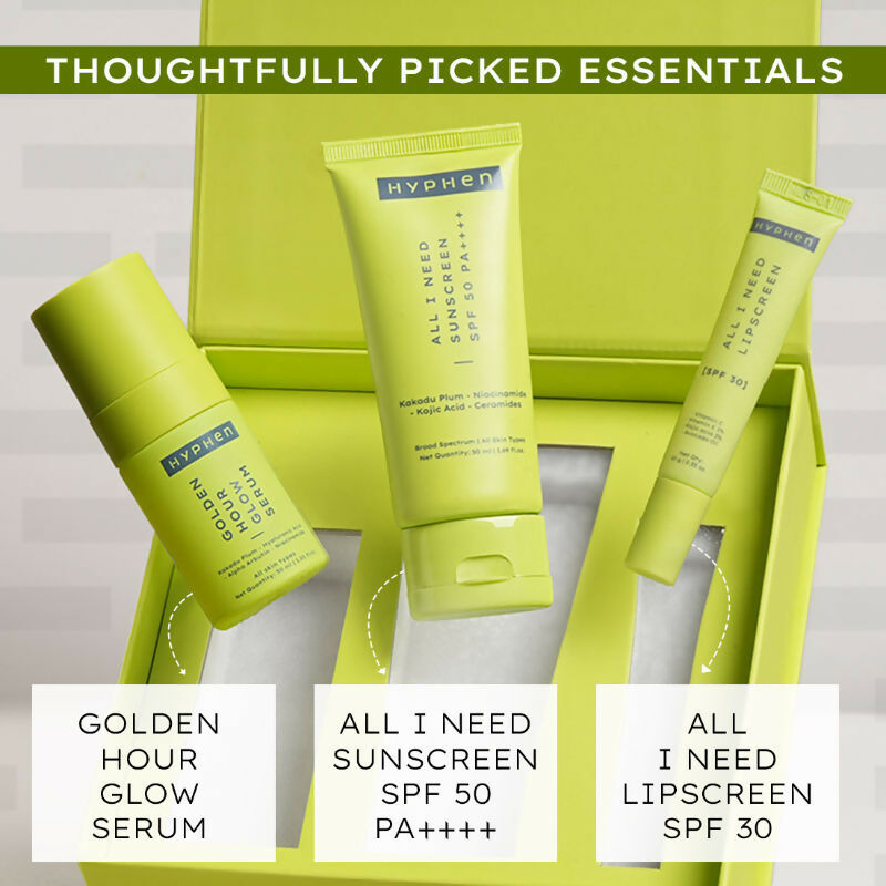 Hyphen By Kriti Sanon Daily Glow Essentials Gift Kit with Complete Skin Care Routine, with Face Serum, Moisturizing Sunscreen SPF & Lip Balm | Swadesiicart