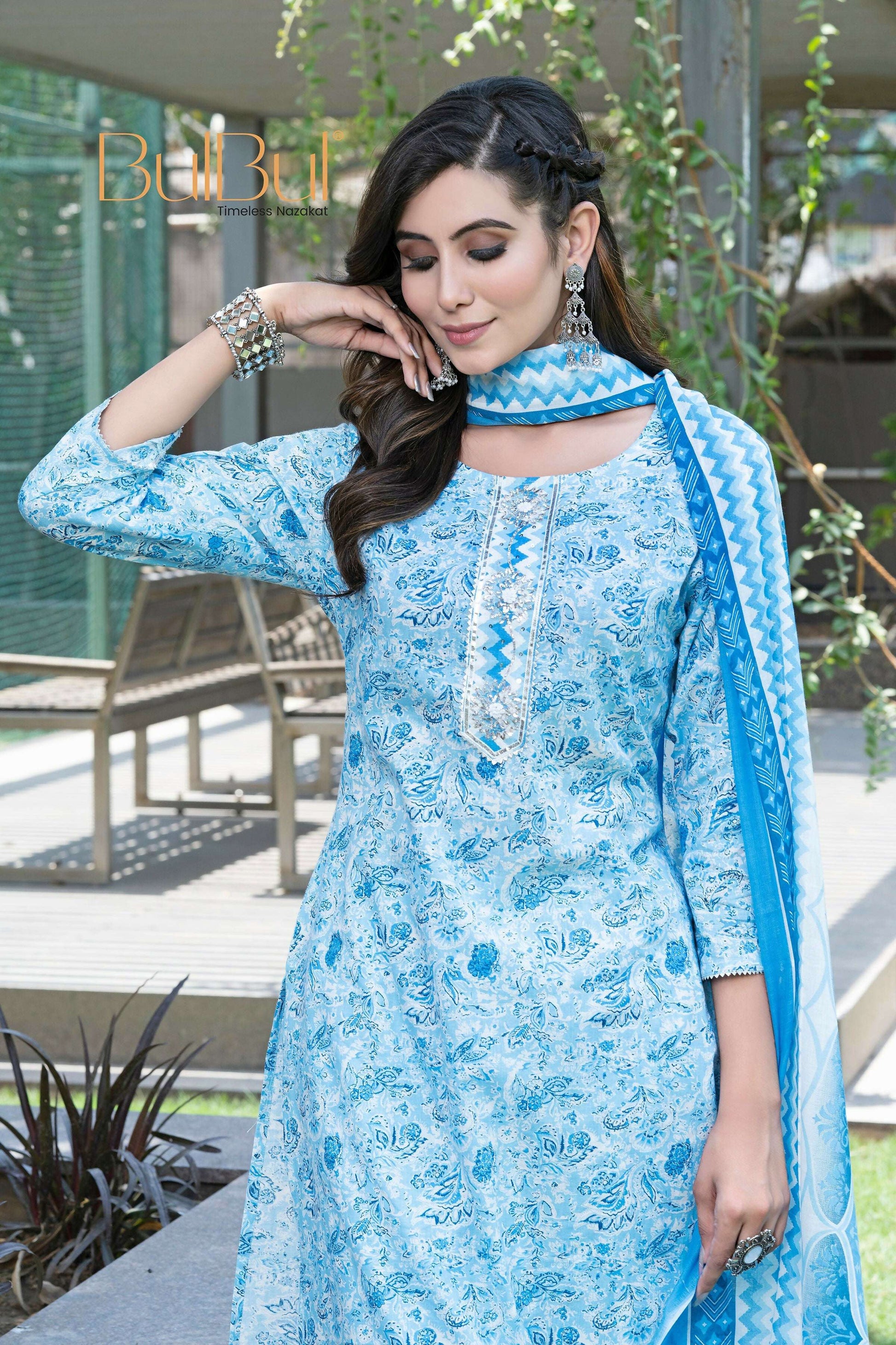 BulBul Fashionista Blue Cotton Kurta Set with Dupatta - Swadesiicart