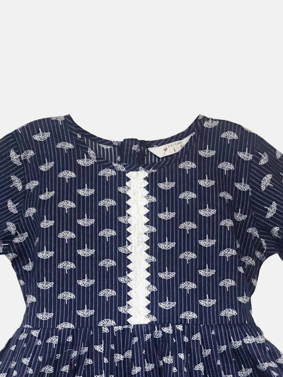 Ahalyaa Navy Pure Cotton Digital Printed Kids Kurta Sharara Set For Girls | Swadesiicart