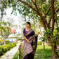 Vishnu Weaves Women's Wine Handloom Raw Silk Woven Border Saree with Unstitched Blouse - Swadesiicart