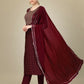 Jyoti Fashion Women's Maroon Silk Blend Embroidery & Sequence work Kurta with Trouser & Dupatta | Swadesiicart