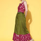 InWeave Women's Pink Brocade Strappy Top W Olive Pink Brocade Palazzo Set - Swadesiicart