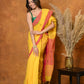 Very Much Indian Handloom Pure Cotton Saree With Sleek Border - Yellow | Swadesiicart