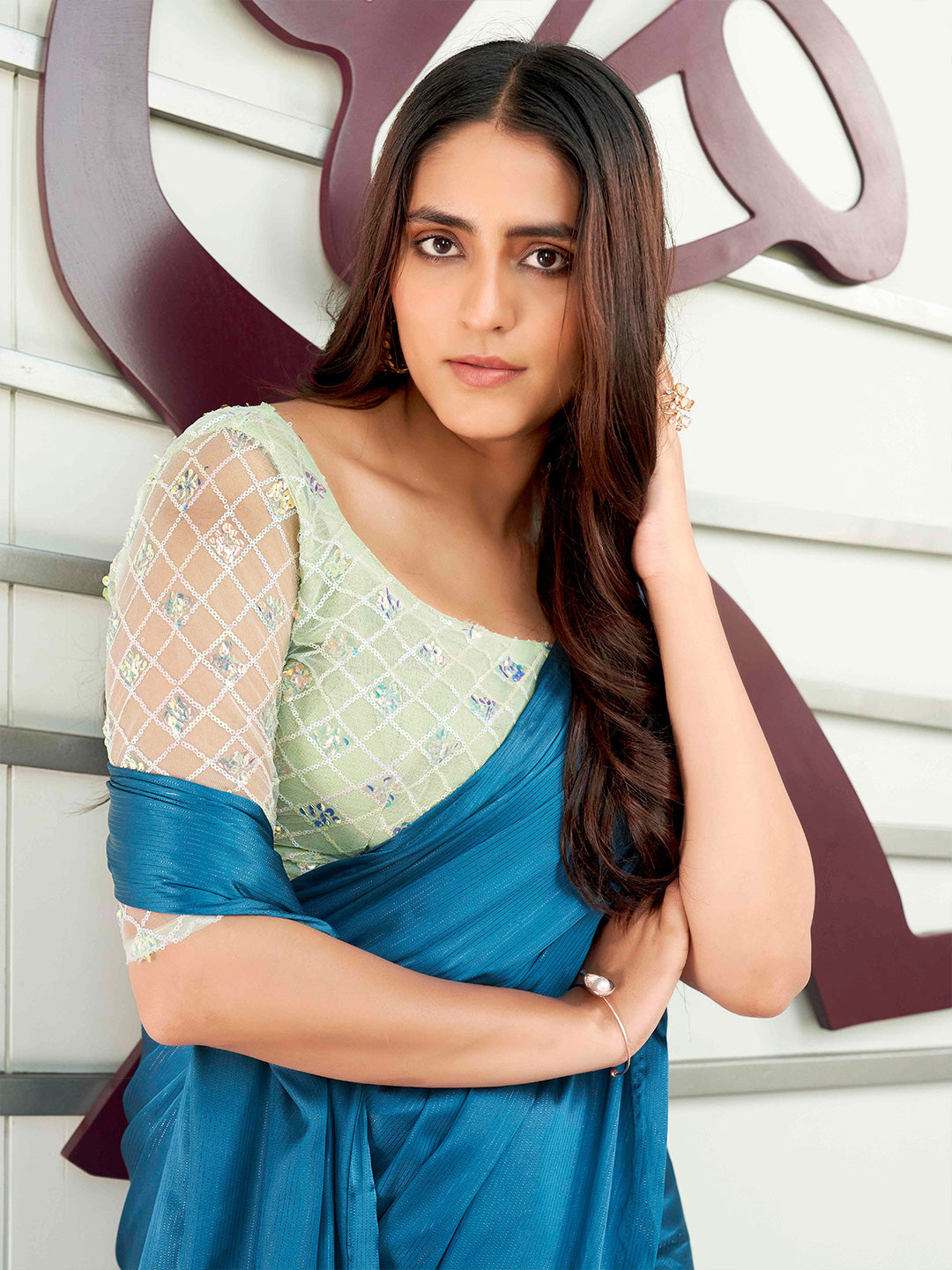 Tikhi Imli Solid Satin Saree | Swadesiicart