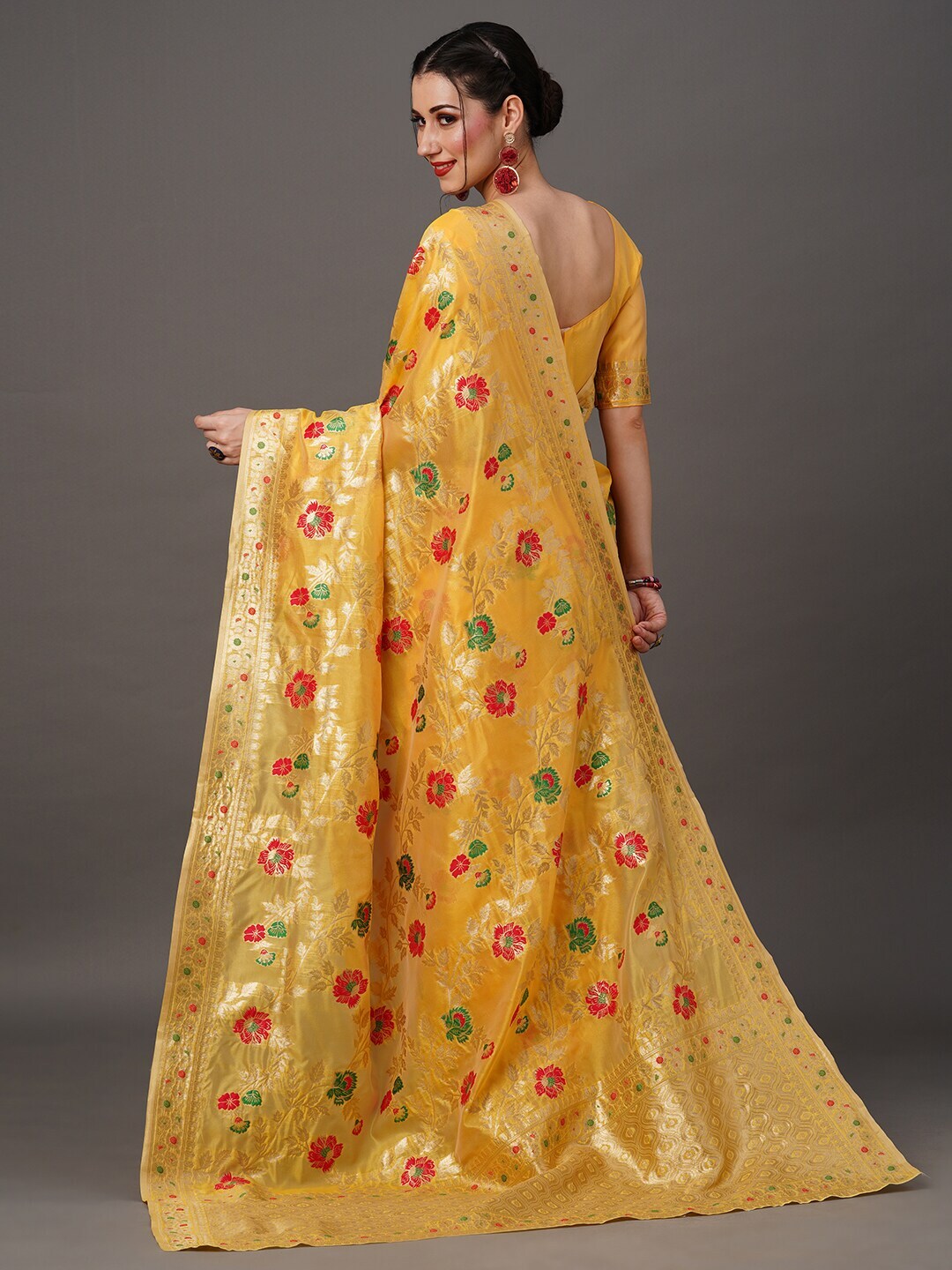 Mitera Floral Organza Banarasi Zari Saree With Blouse Piece | Swadesiicart