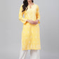 ADA Women Yellow & White Chikankari Hand-Embroidered Straight Kurta | Swadesiicart