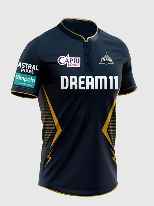 Gujarat Titans Men's Navy Blue And Gold Half Sleeves Jersey IPL, T20 | Swadesiicart